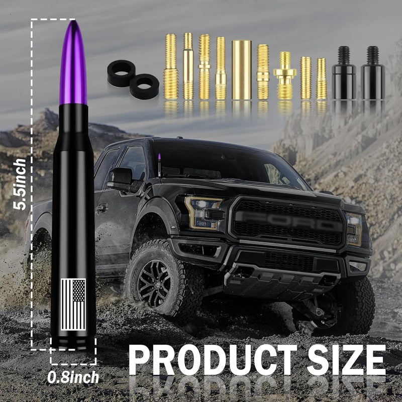 Junecarp American Flag Car Bullet Antenna,Truck Exterior Decoration Accessories[New Upgrade Flag Design] Car Antenna Replacement for Car SUV Truck Most Auto Cars Antenna Accessories (Purple) - Image 2